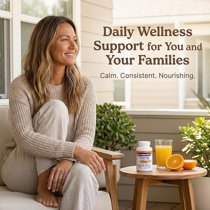 Symbiotics Naturade Colostrum Chewable Tablets Immune &amp Digestive Support with Lactoferrin Gluten Free Low Sugar Easy Daily Wellness Nutrition (120 Count - Orange Cream)