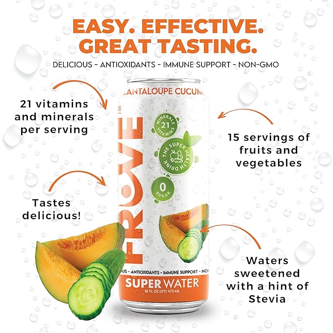 FrUve Super Water | Cantaloupe Cucumber Flavor | 12 16oz Cans | Healthy Drink | Zero Sugar | Low Calorie Drink | Powerful Antioxidants | Boosts Immune System | NON-GMO | The Super Health Drink
