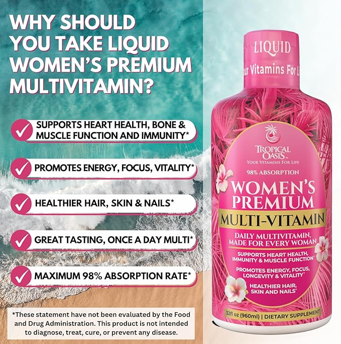 Premium Liquid Multivitamin for Women | Sugar Free Women’s Multivitamin | 100+ Vitamins Minerals &amp Herbs Promote Anti-Aging Heart Brain &amp Bone Health |98% Absorption Rate | Non-GMO | 32 Ser