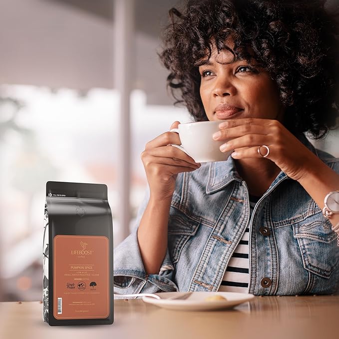 Lifeboost Pumpkin Spice Coffee Ground – Organic Low Acid Non-GMO Single Origin Medium Roast – Mycotoxin-Free Cozy Flavored Fall Coffee 12 oz