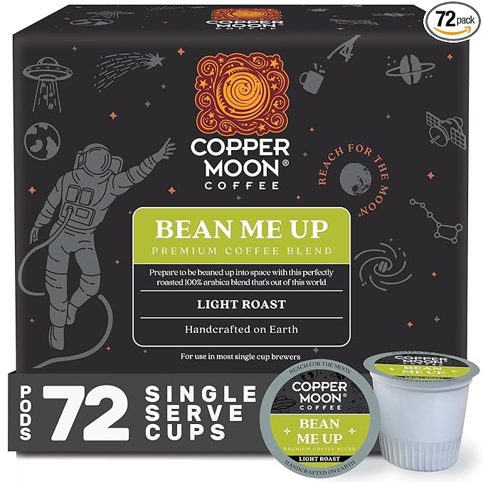Copper Moon Single Serve Coffee Pods for Keurig K-Cup Brewers Light Roast Bean Me Up Blend 72 Count