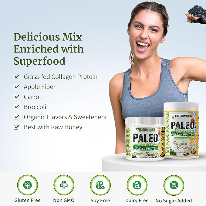 Collagen Protein Powder Without Stevia - Non GMO Collagen Powder for Women with Carrot Broccoli Apple Fiber - Paleo Keto 300g Grass Fed Beef Protein Powder &amp Superfood Blend by Autoimmune
