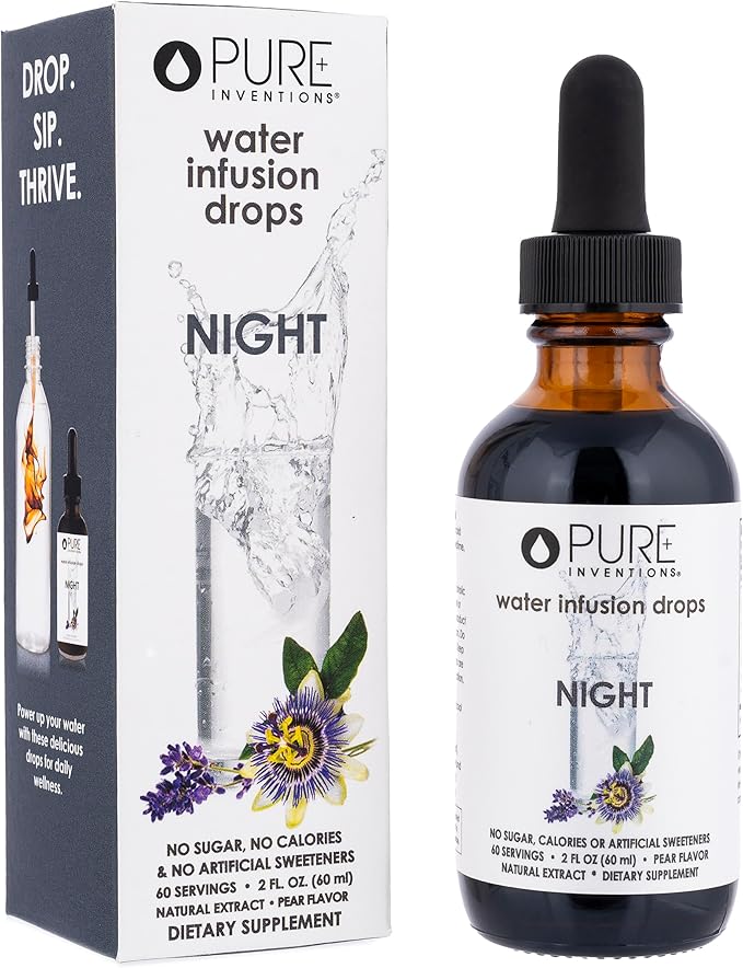 Pure Inventions Night - Pear Flavored Water Infusion Drops - No Sugar Calories or Artificial Sweeteners - 60 Servings - 2oz