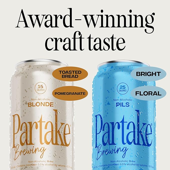 Partake Brewing Craft Non Alcoholic Beer Variety Pack x 12 Fl Oz Cans - Low Calorie &amp Carb No Sugar All Natural Ingredients - Award-Winning Taste Non Alcoholic Beer Without the Empty Calories