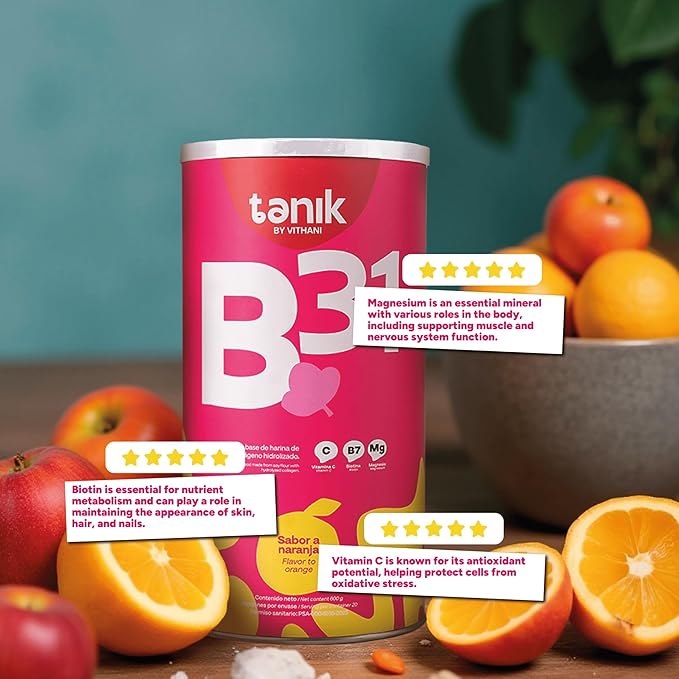 Vithani B31 Colageno with Magnesium Citrate Vitamin D Vitamin E and Biotin – Collagen Plus Vitamin C for Skin Hair and Nails Orange Flavor 20 Servings
