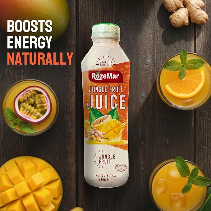 Jungle Juice – Mango Passion Fruit &amp Ginger Blend |Pack of 12 Tropical Fruit Beverage | Smooth &amp Refreshing Drink with Real Fruit Flavors