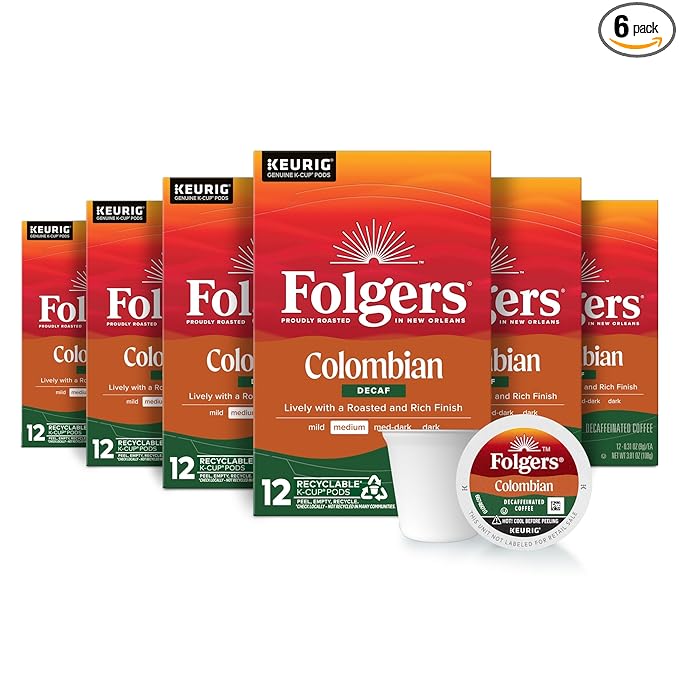 Folgers Colombian Decaf Medium Roast Coffee 72 Keurig K-Cup Pods