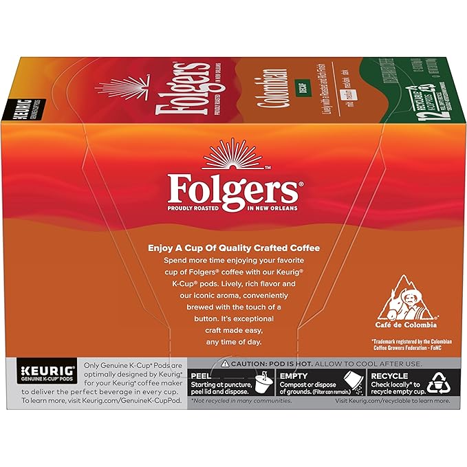 Folgers Colombian Decaf Medium Roast Coffee 72 Keurig K-Cup Pods