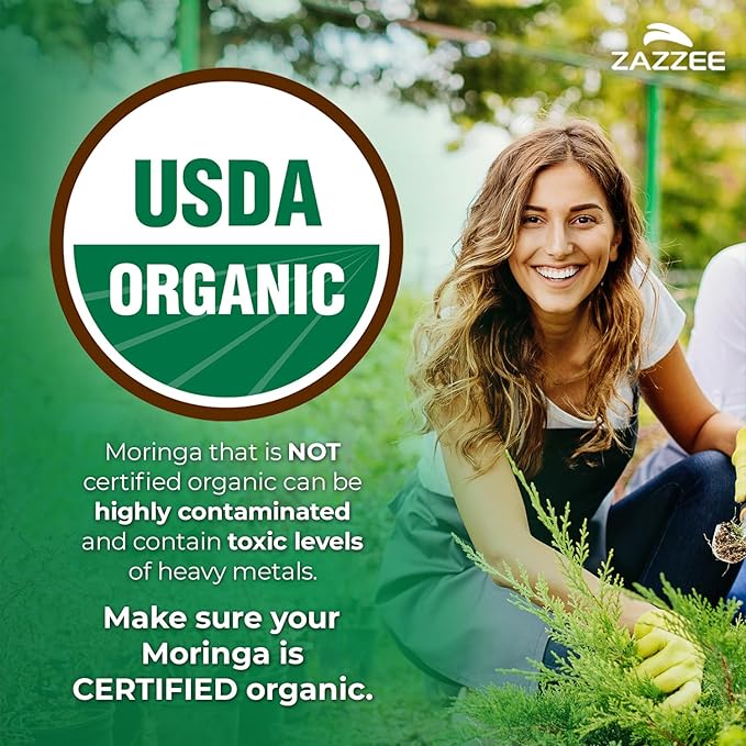 Zazzee USDA Organic Moringa Leaf 20:1 Extract 180 Vegan Capsules 3 Month Supply Certified Kosher Moringa Oleifera Antioxidant Immune &amp Cellular Support Superfood Supplement Made in the USA