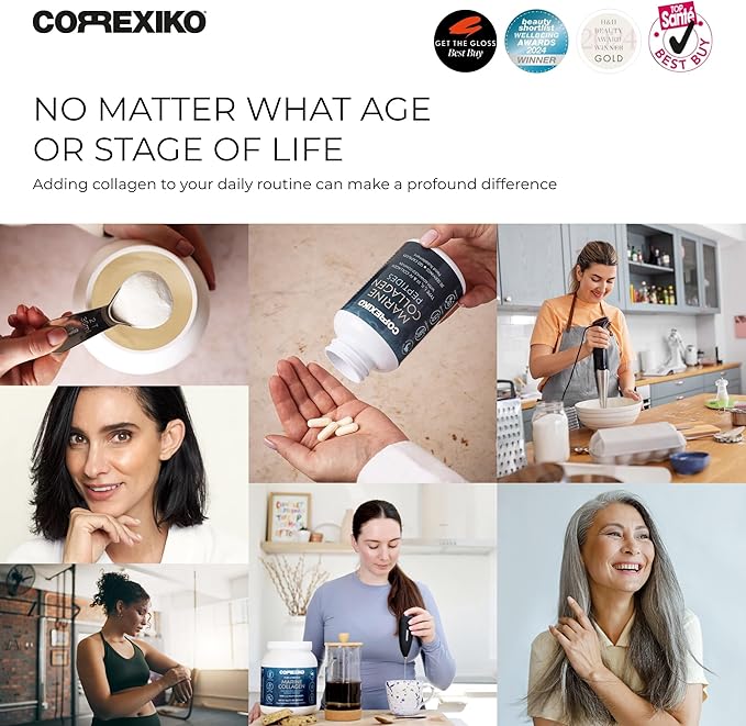 CORREXIKO Marine Collagen Supplement Pills &amp Powder Bundle - Includes 10000mg Double Hydrolyzed Collagen Powder 5oz &amp 1800mg Collagen Peptides 120 Capsules - for Hair Skin &amp Nails