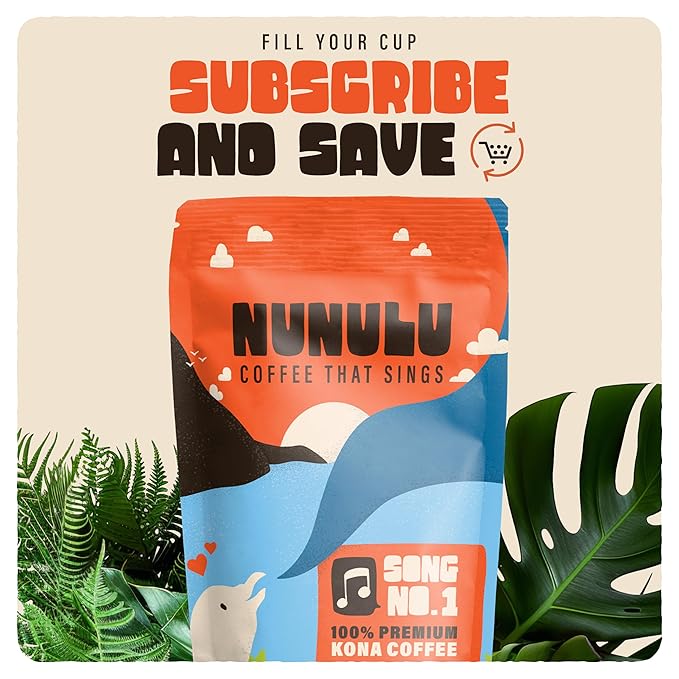 Nunulu Coffee That Sings - 100% Kona Whole Bean Coffee - Medium Roast - 100 Percent Pure Hawaiian Kona Beans - 7 Oz