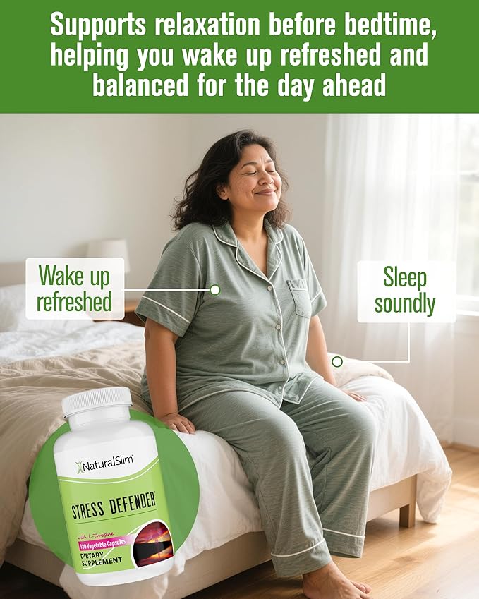 NaturalSlim Stress Relief Supplement - Stress Defender High Cortisol Reducer Control Cravings Sleep &amp Metabolism Support with Vitamin B5 Pantothenic Acid &amp L Tyrosine - 180 Vegetable Capsul