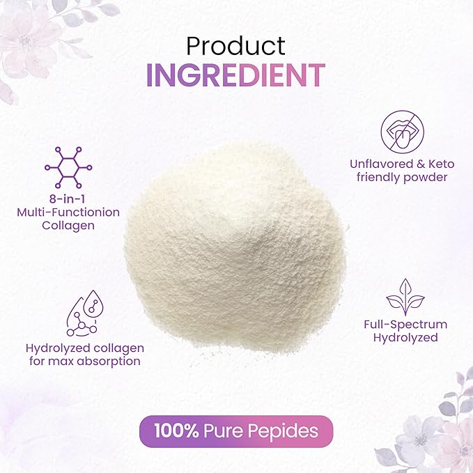 Multi Collagen Peptides Powder 1 Pounds collagen powder- Type IIIIIIVX with Biotin 10000mcg Hyaluronic acid powder Vitamin C - Unflavored Collagen Protein Powder - Keto &amp Paleo Easy Dissol