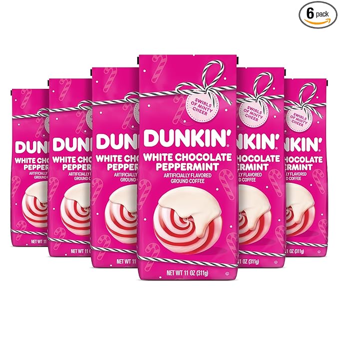 Dunkin’ White Chocolate Peppermint Artificially Flavored Ground Coffee 11 oz. Bag 6 Count