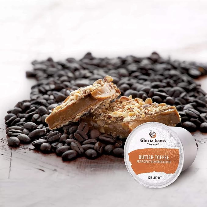 Gloria Jean's Coffees Butter Toffee Single-Serve Keurig K-Cup Pods Flavored Medium Roast Coffee 96 Count