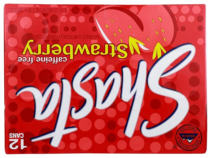 Shasta Strawberry Soda | Bold Ripe Strawberry Flavor | Caffeine-Free Soft Drink | 12-Pack of 12oz Cans | Sweet Fruity and Bursting with Classic Bubbly Fun