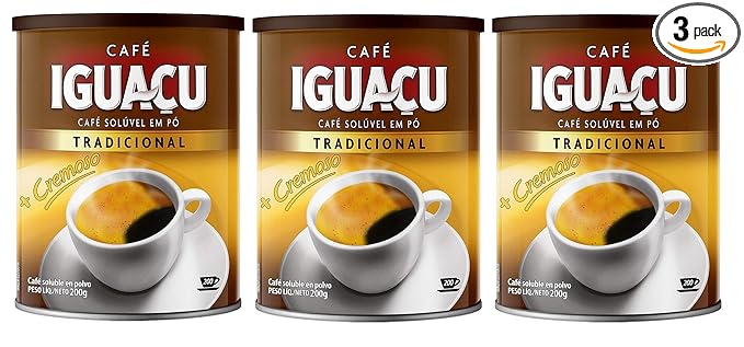 Cafe Iguacu Tradicional Instant Brazilian Coffee Can 200 grams (Pack of 3)