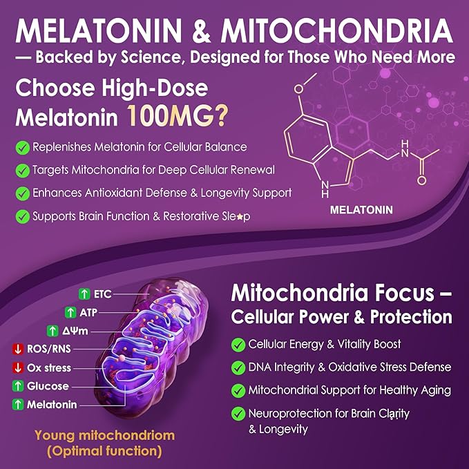 Melatonin 100mg for Antioxidant &amp Cognitive Health Ultra High Dose Melatonin with CoQ10 Turmeric Trans-Resveratrol Vitamin B12 C E for Brain Anti-Aging Cellular Repair and Energy 75 Softgels