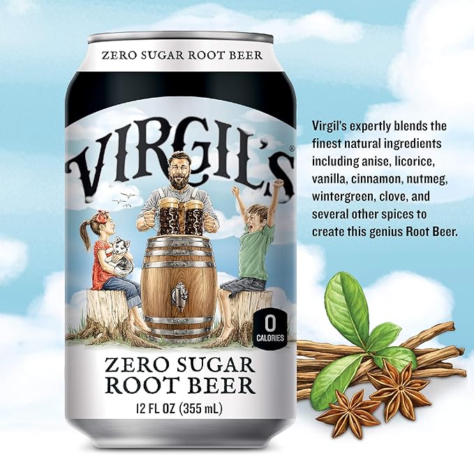 Virgil’s Zero Sugar Root Beer Great Tasting Zero Calorie Keto Friendly Soda (6-12oz cans)