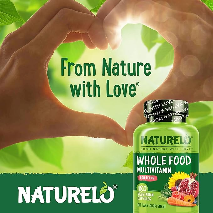 NATURELO Multivitamins for Teenage Girls/Boys 180 Capsules Whole Food Multivitamin with Minerals Non-GMO Vegetarian