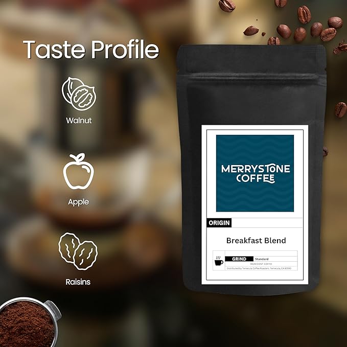 Merrystone Breakfast Blend Coffee Medium-Light Roast Roasted to Order 1 Lb Standard Grind