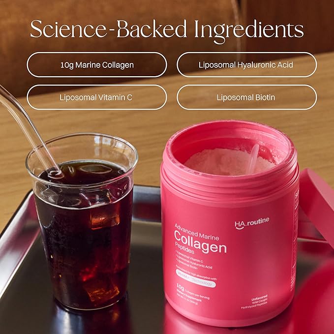 Advanced Marine Collagen Powder Plus Liposomal Vitamin C Hyaluronic Acid &amp Biotin Sugar-Free Type I Collagen Supplement for Skin Hair Nails Joint &amp Gut Health - 30 Servings Unflavored
