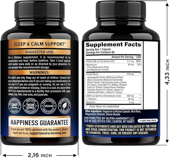 NUTRAHARMONY GABA L-Theanine &amp Sleep Support Capsules