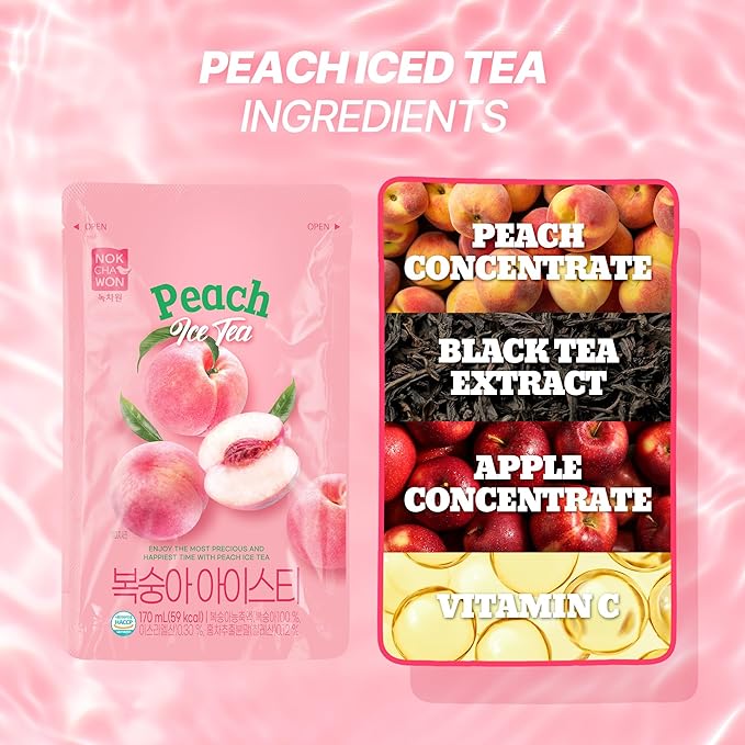 [Nokchawon] Peach Iced Tea Pouches 10 Packs – Fruity Summer Peach Flavored Iced Fruit Tea Korean drink pouch 1700g (59.97oz)