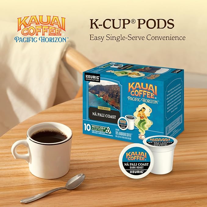 Kauai Coffee K-Cup Pods for Keurig Brewers – Arabica Coffee 10% Hawaiian – Dark Roast Nutty with Sweet Chocolate Overtones – Na Pali Coast 1 Pack of 10 Single Serve K-Cups