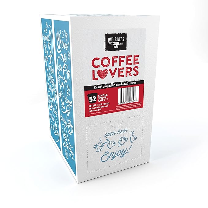 Two Rivers Coffee Lovers Coffee Pods Sampler Compatible with K Cup Brewers Including 2.0 Single Serve Variety Pack 52 Count