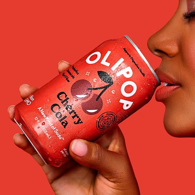 OLIPOP Prebiotic Soda Pop Cherry Cola A New Kind of Soda Packed with Prebiotics Fiber and Botanicals Gluten Free GMO Free 12oz (12-Cans)