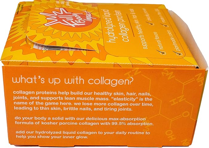 Liquid Collagen Protein Supplement 16000mg (16g) of Hydrolyzed Collagen Types I &amp III for Healthy Hair Skin Nails &amp Joints 1oz Packs (Box of 30) Sugar Free (Peach Mango Vibes)