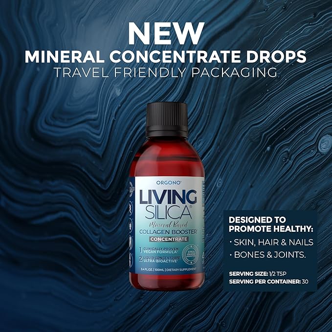 Orgono Living Silica Kit | Mineral-Based Collagen Booster Liquid &amp Concentrate Drops (Travel Size) | Vegan | Supports Joint &amp Bone Health Collagen &amp Elastin Production Glowing Skin.