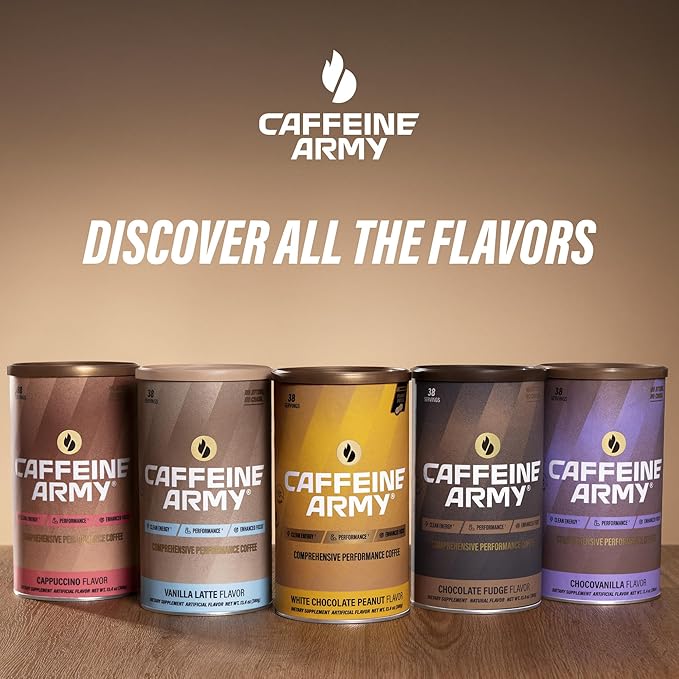 CAFFEINE ARMY ChocoVanilla | Comprehensive Functional Coffee with MCTs CoQ10 Collagen and Adaptogens: Clean Energy + Supports Daily Attention No Jitters or Crash (7.8 oz 22 Servings)