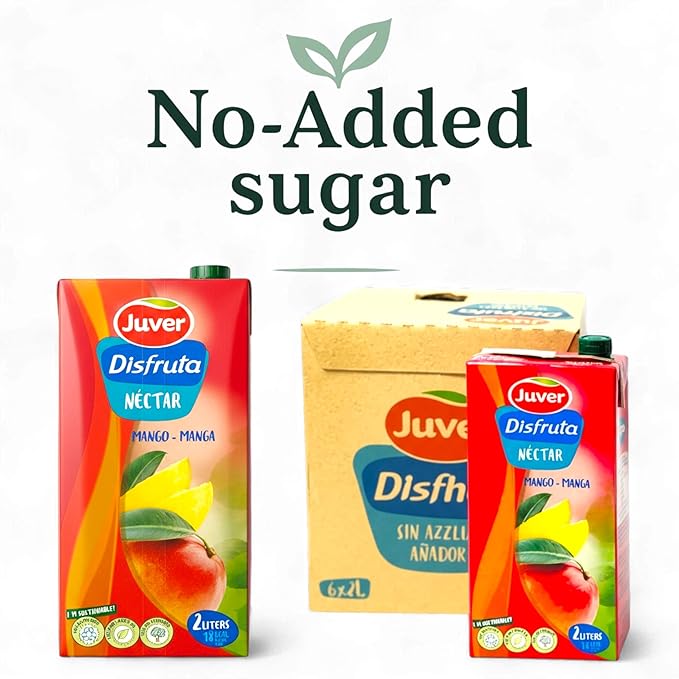 Juver Disfruta Sugar-Free Spanish Mango Fruit Drink 2 Liters (67.6 fl oz).Natural Fruit nectar No Added Sugars 6 Pack Box Delicious Healthy Mango Nectar Drink – Made from Premium Sun-Dried Spanish