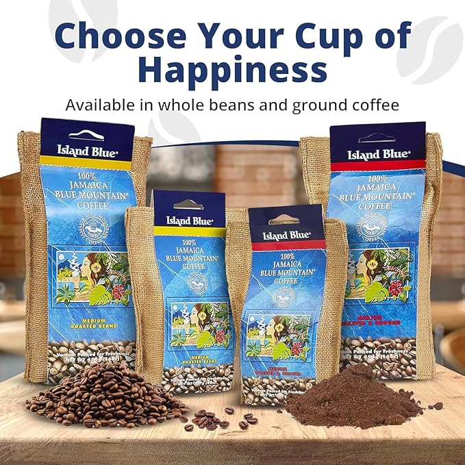 Island Blue -100% Jamaica Blue Mountain Medium Roasted Coffee - Grounds 16oz