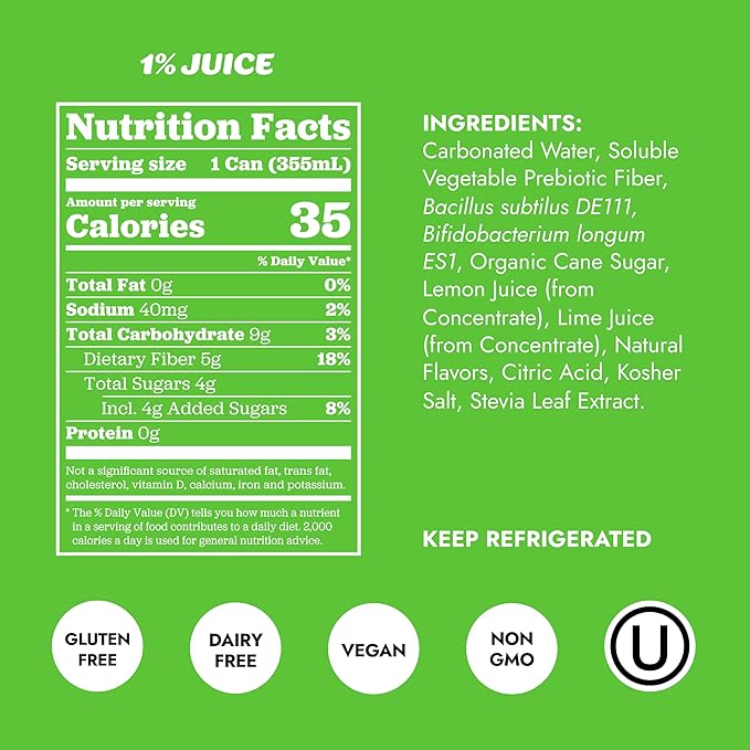 Slice Healthy Soda Lemon Lime &amp Orange Variety Pack Prebiotic &amp Probiotic Soda Pop 5g Fiber 35-40 calories 12 fl oz 12 Pack (6 of each flavor)
