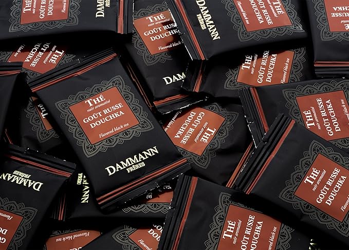 Dammann Freres Satchets Gout Russe Douchka Tea Bags Premium Gorumet French Black Tea Blend Bergamot Lemon Orange Flavors Individually Wrapped 24 Count (Single Pack)