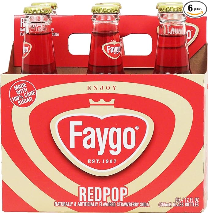 Faygo Redpop strawberry flavored soda 12-fl. oz. glass bottles 6-pack