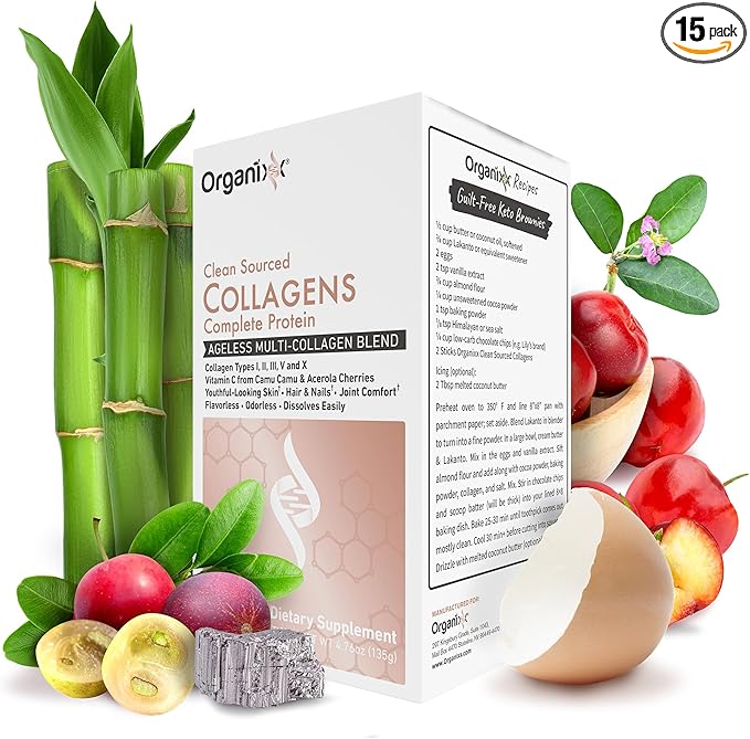 Organixx Clean Sourced Collagens Protein Powder Supplement with 5 Types of Collagen Vitamin C Zinc and Vitamin B6 Unflavored Collagen Powder Dairy and Gluten Free Keto 15 Travel Packets
