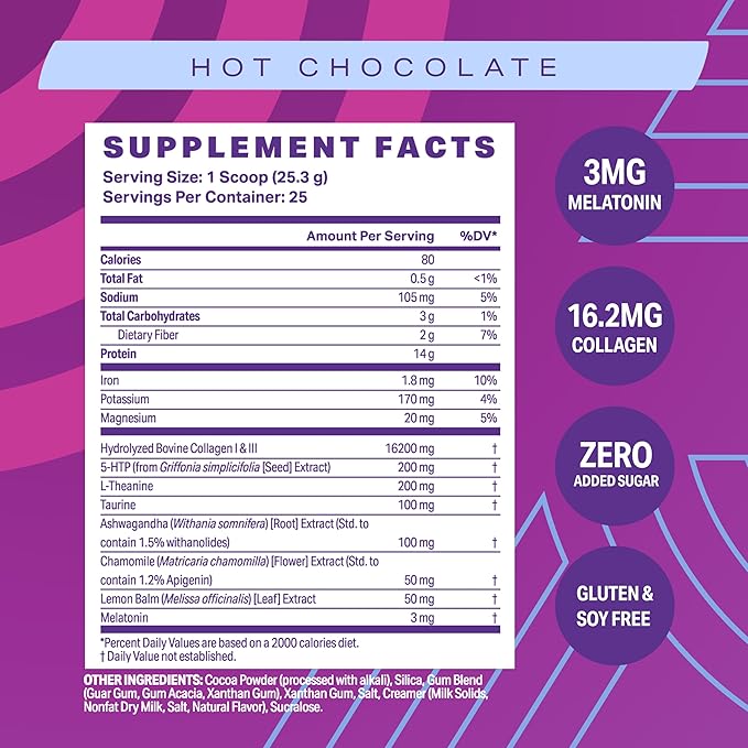 Podium Nutrition Sleepy Collagen with Melatonin Hot Chocolate 25 Servings Collagen Protein Gluten Free Soy Free