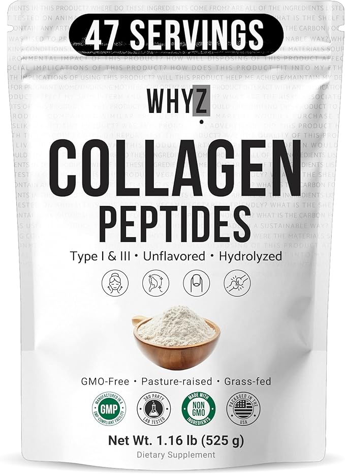 Bovine Collagen Peptides Powder Hydrolyzed Type I &amp III Protein Grass-Fed Pasture-Raised Source Unflavored Collagen Supplement Paleo-Friendly For Active Lifestyles &amp Wellness Non-GMO1.16 lb
