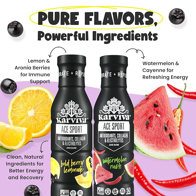 ACE Recovery Antioxidants Juice Energy Booster Drinks for Sports Real Fruit Natural Collagen Electrolytes BPA Free Antioxidant Drink 6 bottles 12 fl oz (Bold Berry Lemonade)