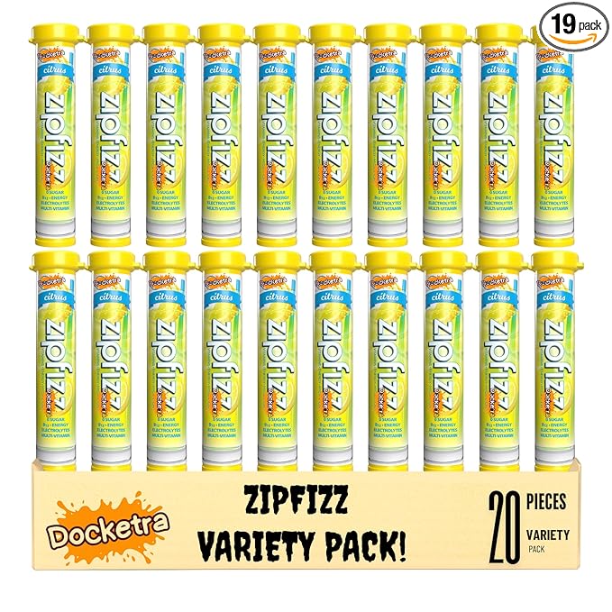 Zipfiz Energy Multi-Vitamin Hydration Drink Mix Citrus Flavor B-12 Energy Boost Electrolyte Hydration Low Calorie 20 Tubes