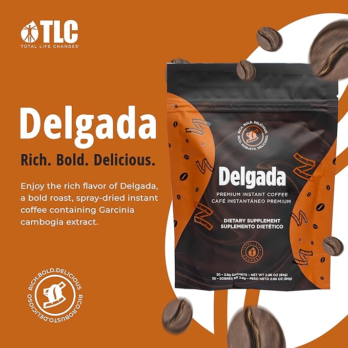 Delgada Instant Coffee - Premium Garcinia Cambogia and Ganoderma Rich Bold Taste - 30 Sachets