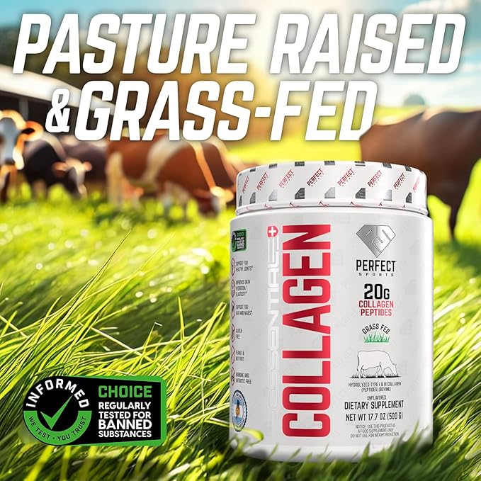 PERFECT SPORTS Hydrolyzed Collagen Peptides | Pasture-Raised Grass-Fed Types I &amp III | 10g Collagen | All Natural Non GMO Gluten Free | 25 Servings (Unflavored)
