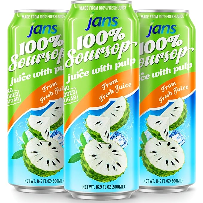 JANS 100% Soursop Juice with Pulp (16.9 oz Pack of 12) NO Sugar Added Pure Guanabana Graviola Fresh from Juice Not From Concentrate