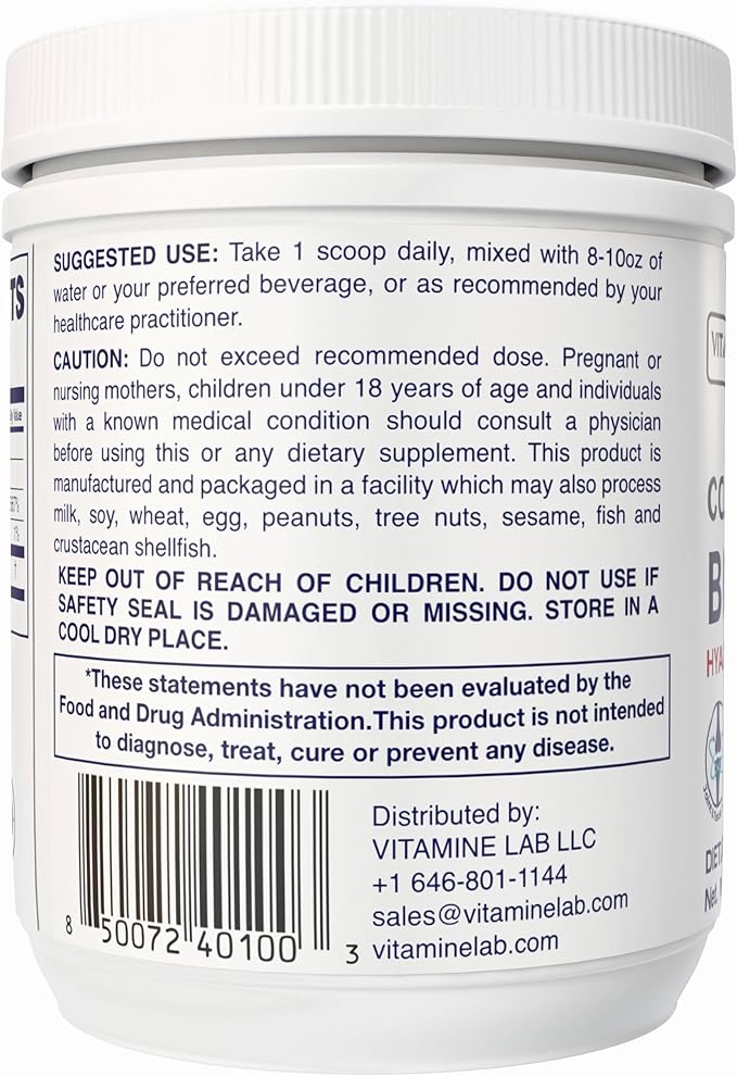 Collagen + Biotin with Hyaluronic Acid Powder Supports Healthy Skin Hair &amp Nails Gluten-Free Halal Made in USA 60 Servings Unflavored