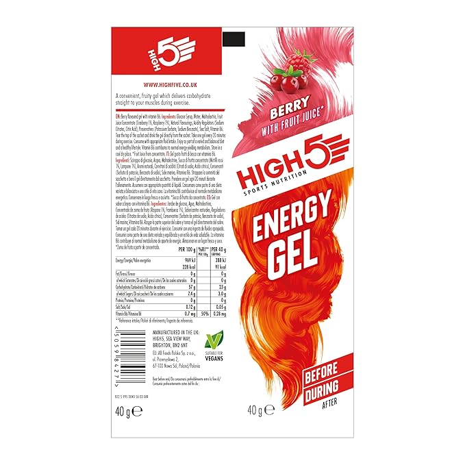 HIGH5 Energy Gel Quick Release Energy On The Go From Natural Fruit Juice (Berry 20 x 40g)