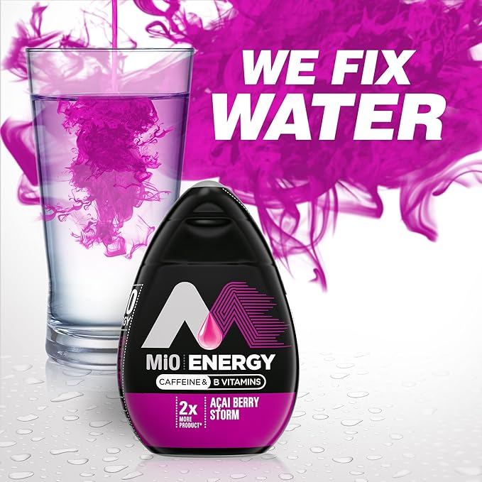MiO Energy Acai Berry Storm Naturally Flavored with other natural flavors Liquid Water Enhancer Drink Mix with Caffeine &amp B Vitamins with 2X More (3.24 fl. oz. Bottle) (Pack of 4)